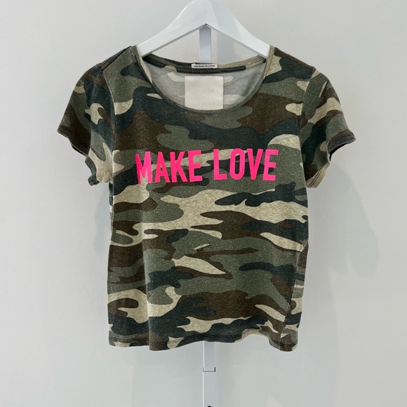 MOTHER MAKE LOVE NOT WAR CAMOUFLAGE LINEN SINFUL BOXY TEE SIZE SMALL - Picture 3 of 13